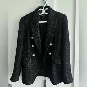Dynamite Black Sparkle Tweed Double-Breasted Blazer